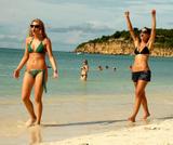 Blake Lively and Maria Menounos in bikini at the beach at Mediterranean Villagethe resort opening at Grande Antigua
